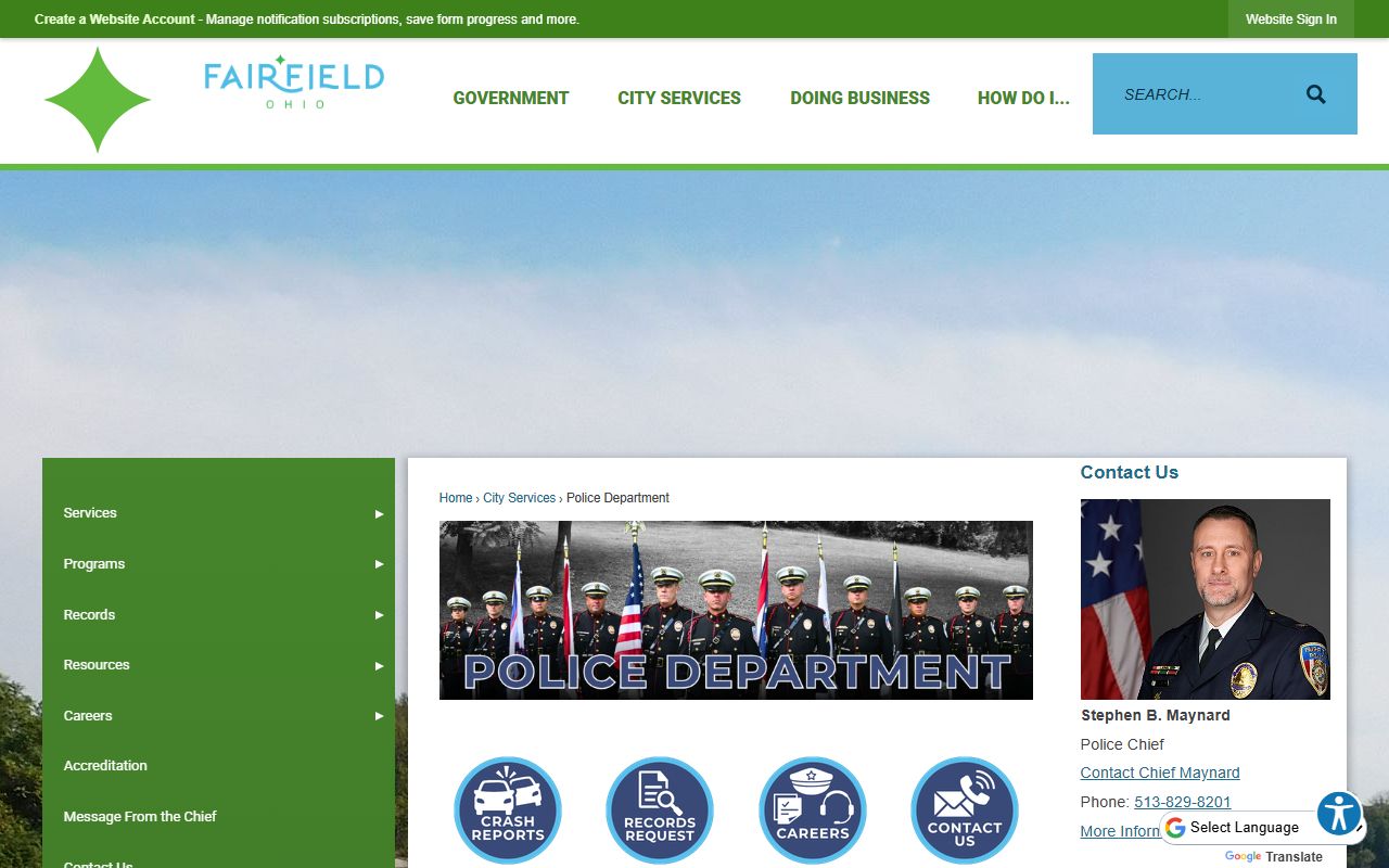 Fairfield city website portal for public records access and city services