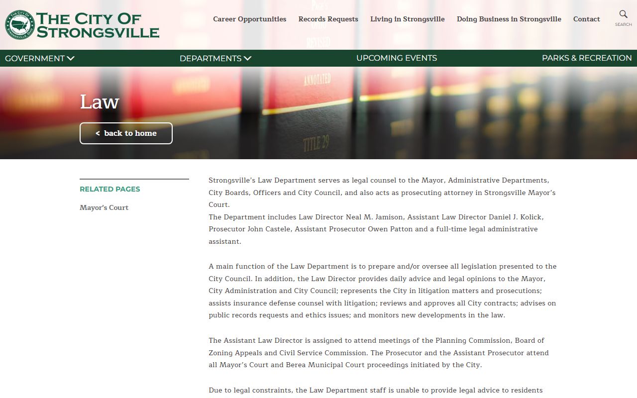 Strongsville city website portal for public records requests and government services