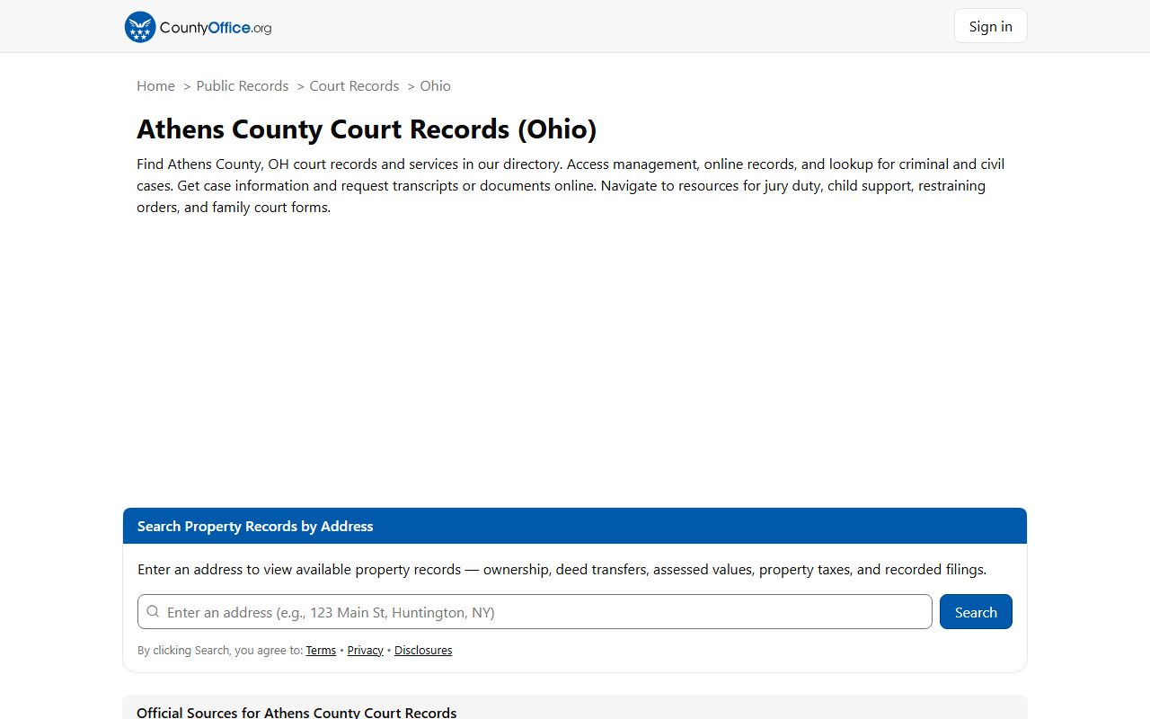 Athens County public records portal for searching government and court records