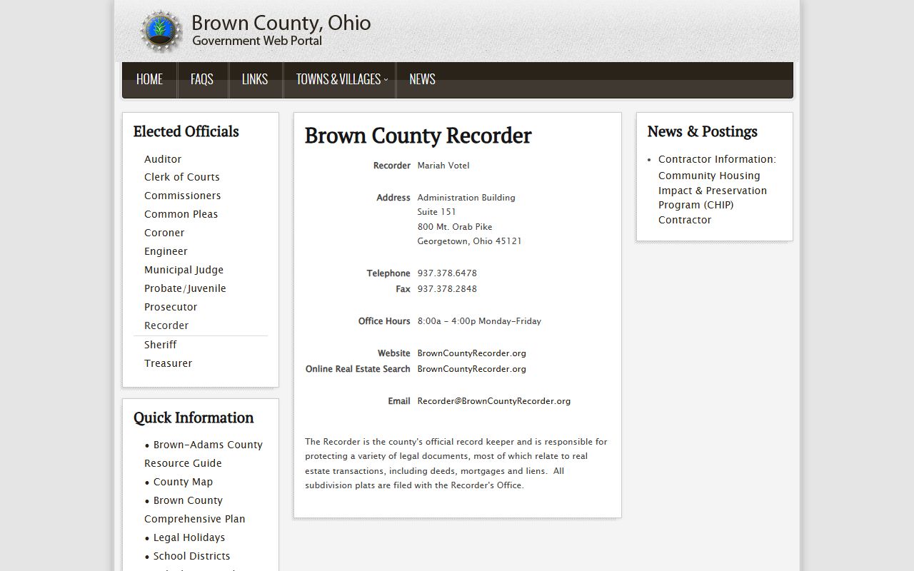 Brown County public records portal for property and government records