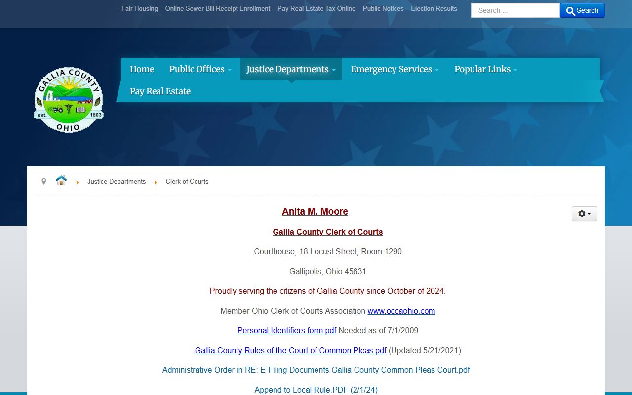 Gallia County public records search portal for court filings