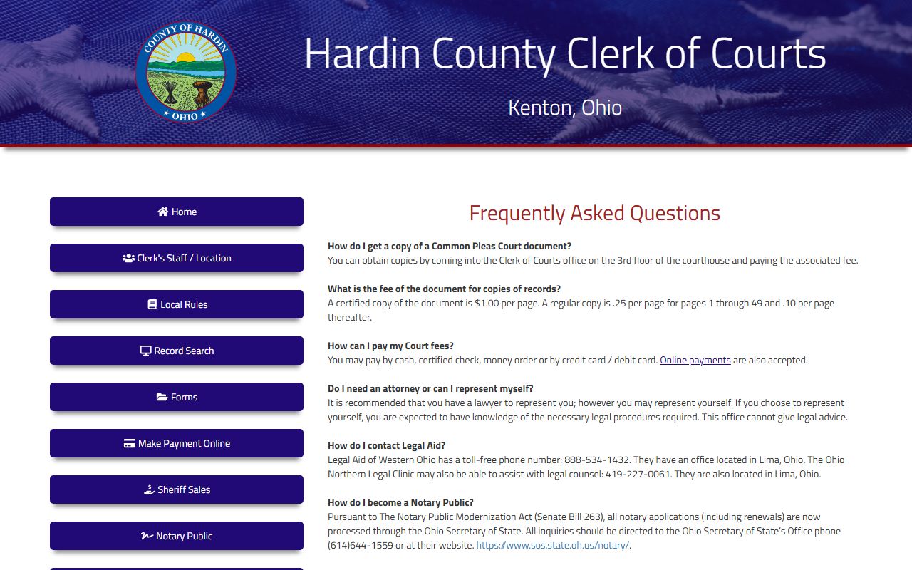 Hardin County public records search portal for court case filings in Kenton Ohio