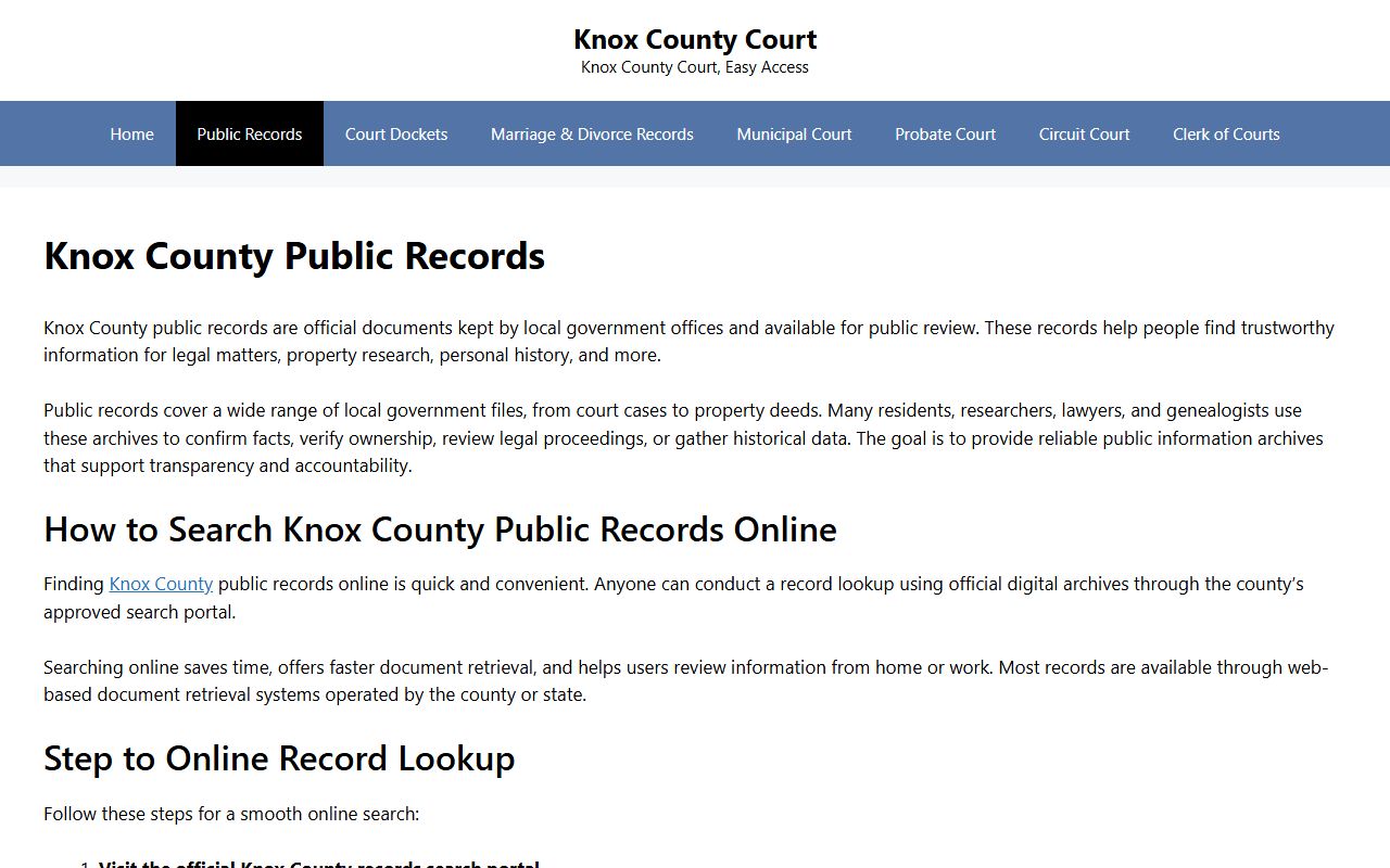 Knox County public records search portal for court case filings and document lookup