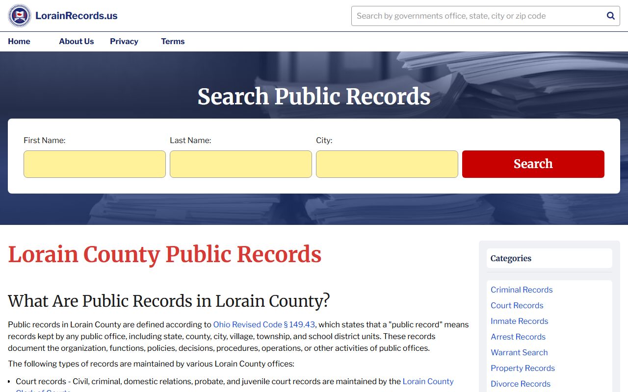 Lorain County public records search portal for court case filings and property documents