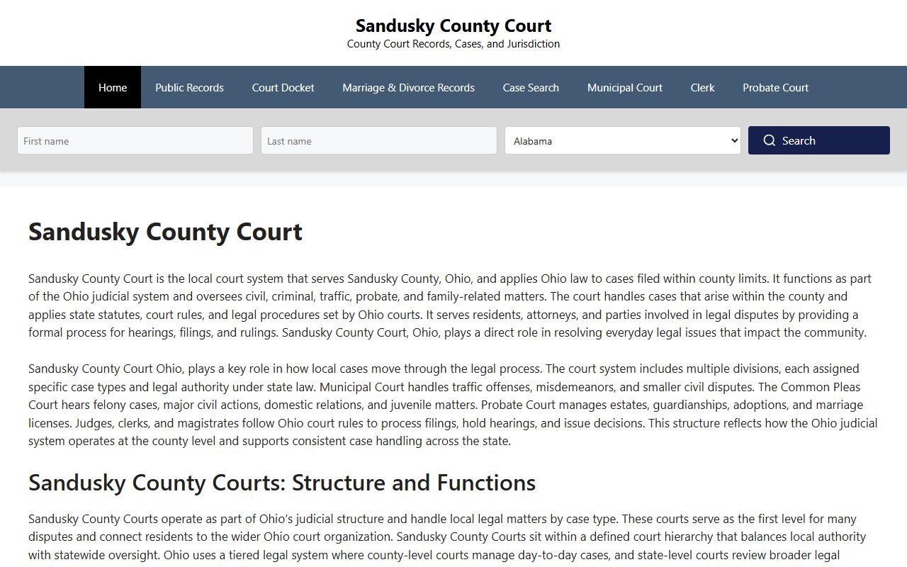 Sandusky County online court records search portal for public records