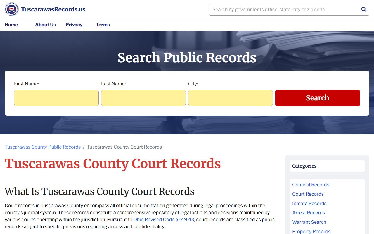 Tuscarawas County government portal for accessing public records and court documents